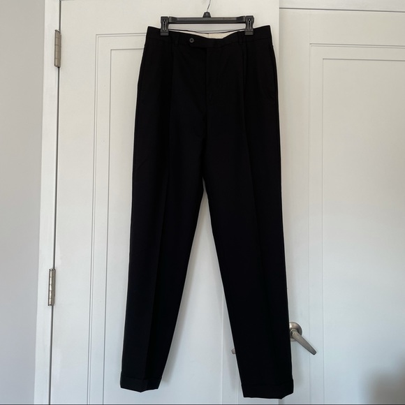 Oscar de la Renta Other - Oscar De Le Renta Men Luxury Black 100% Wool Dress Pants Trousers Slacks